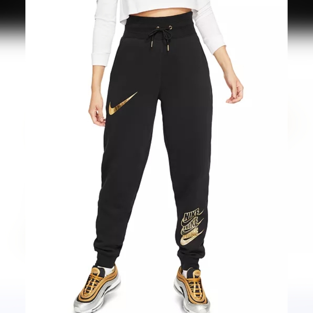 Nike Women's Sportswear Shine Metallic Logo Sweatpants Joggers Size Small